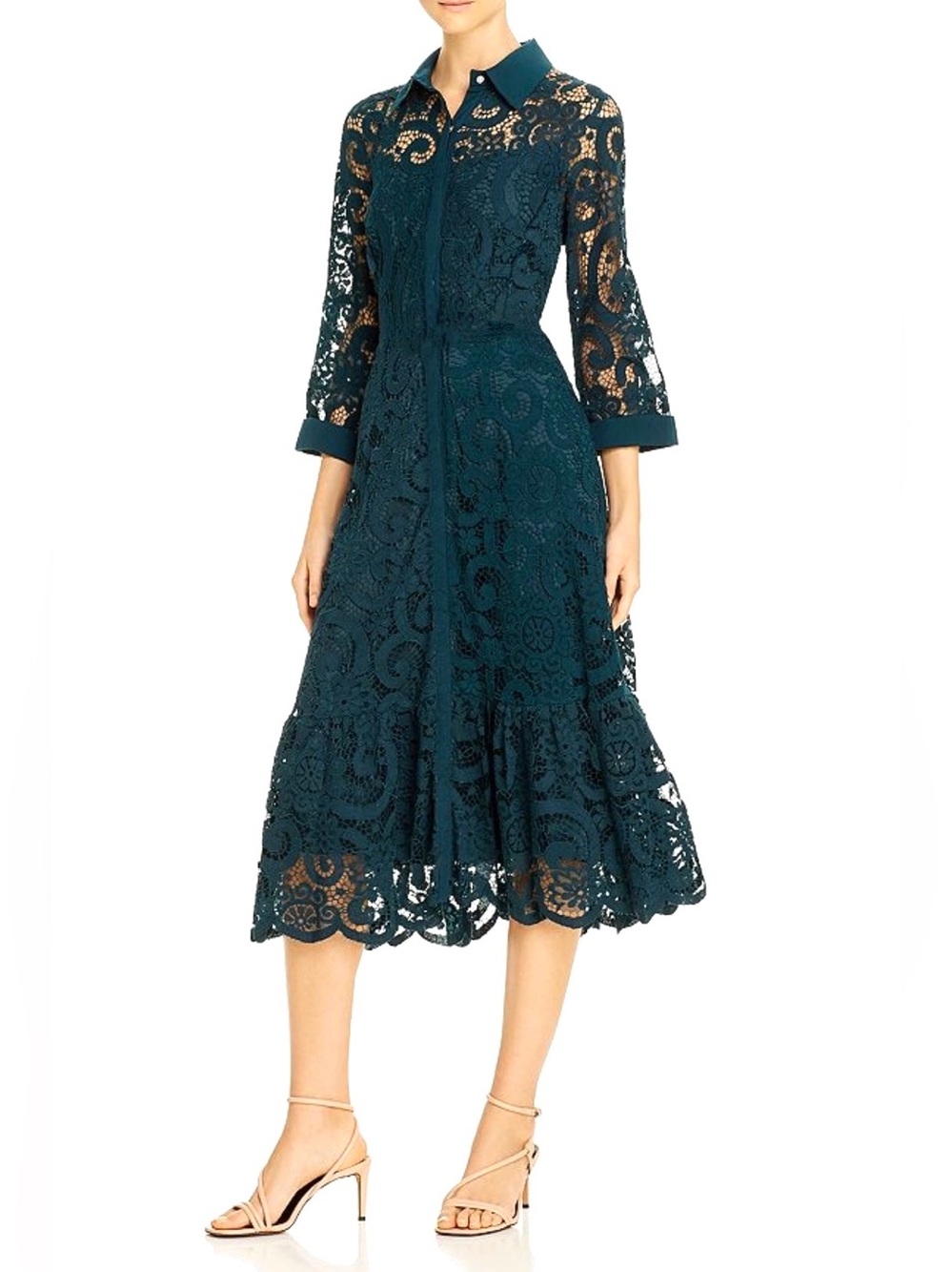 Nanette Lepore navy blue Lace Midi Shirt Dress